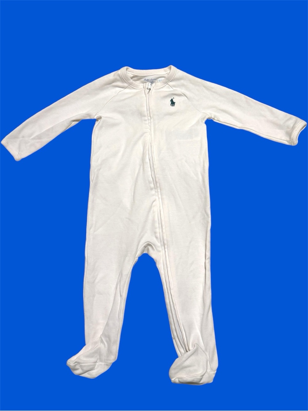 Ralph Lauren White Zip-Front Footed One-Piece